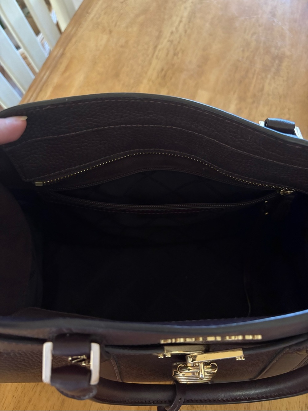 Michael Kors Dark Brown Leather Satchel with Gold Hardware - Picture 7 of 15